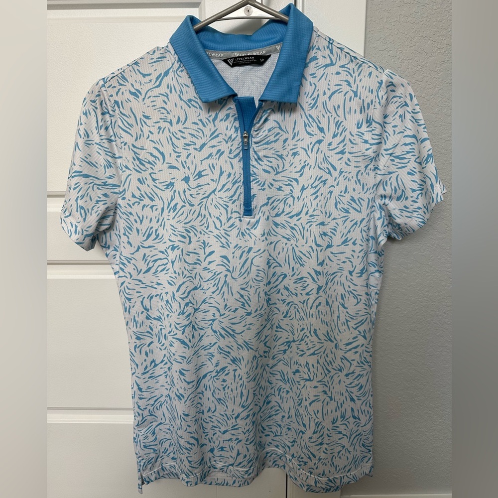 Levelwear Women’s Golf Polo Shirt Blue & White Print